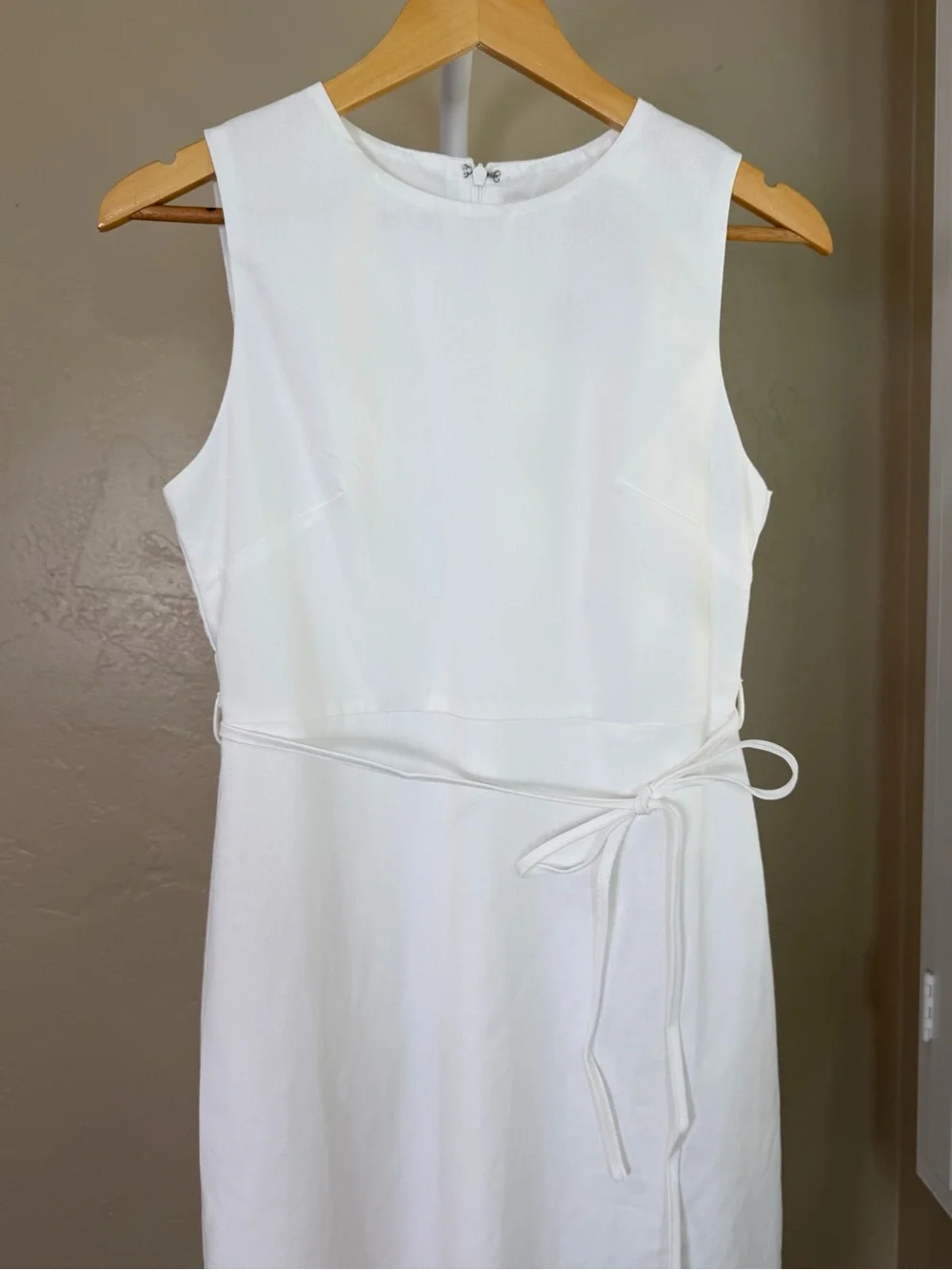 Commense White Linen Blend Sleeveless Midi Maxi Tie Waist Dress Small NWT - Picture 6 of 11